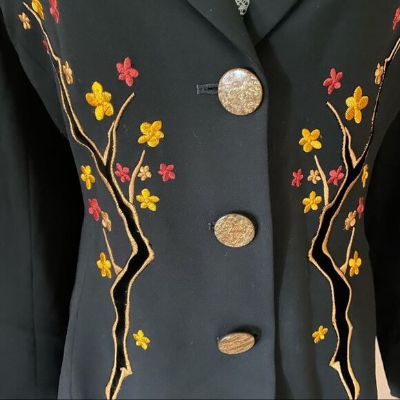VINTAGE Christian Linares Embroidered Floral Blazer Black - Picture 6 of 8